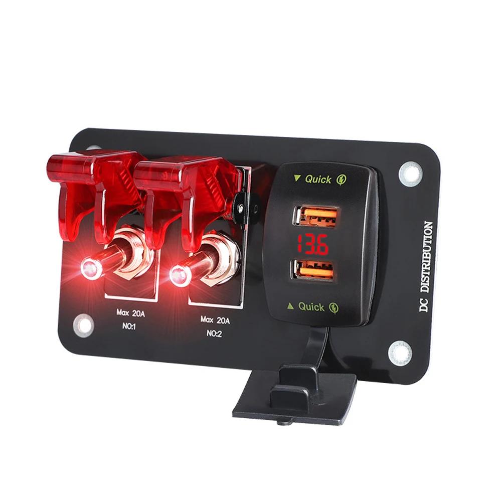 36W QC 3 Gang Heavy Duty Rocker Toggle Switch Panel 12V 20A Red Cover ON/Off 2Pin Automotive Car Marine Boat RV Camper Pre-Wired