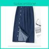 Denim Midi Skirt With High Waist And Stretchable Cotton Fabric For Casual Women