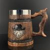 580ml Lion Tiger Wooden Barrel Drinking Cup 3D Stainless Steel Mug Resin Beer Stein Tankard Coffee Tea Cup Halloween Gift Bar