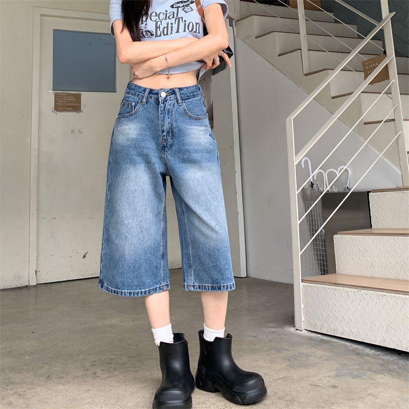 Retro High-Waisted Seven-Point Jeans - Summer 2025 Collection Extra Large синий