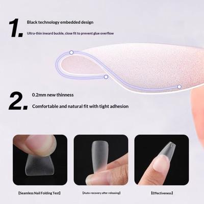 240Pcs/Set DIY Acrylic Fake Nails Double-sided Frosted Pre-Shape Square Long Nail Extensions Tips Home Salon Women Girls Full Cover Press On Nails Kit