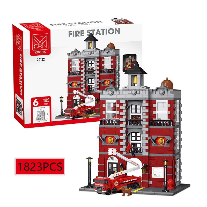 1823Pcs Moc European Architecture Retro Fire Station Model City Street Scene Diy House Building Block Children'S Puzzle Toys