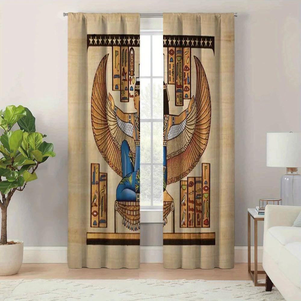 2 Stück Altägyptische Wandmalerei Vorhänge Stangentasche Dekorative Bedruckte Vorhänge Lichtfilternde Vorhänge Für Küche Wohnzimmer Büro