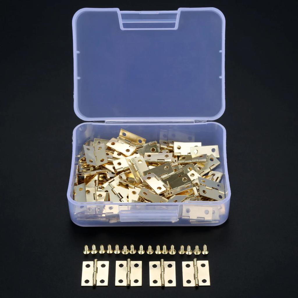 100pcs/Box Hinge W/screws Iron 4 Holes Right Angle Hinge Silver/Gold DIY Decor Furniture Mini 18*16mm Craft Decor Furniture DIY