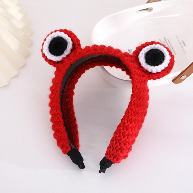 Knitted Animal for Frog Headwear Cartoon Big Eyes Hairband Cute Photo Props Fancy Dress Halloween Cosplay Accessories