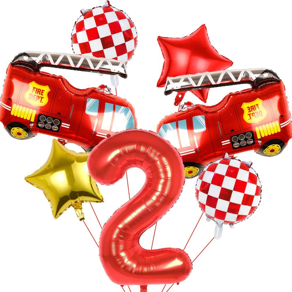 7pcs Fire Truck Red and Gold Five-Pointed Star Balloon Set 32inch Red Numbers 1~9 for Birthday Washing Fire Theme Decoration Toy