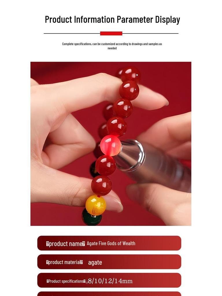 Natural Five-Color Agate God of Wealth Bracelet – Unisex Jewelry
