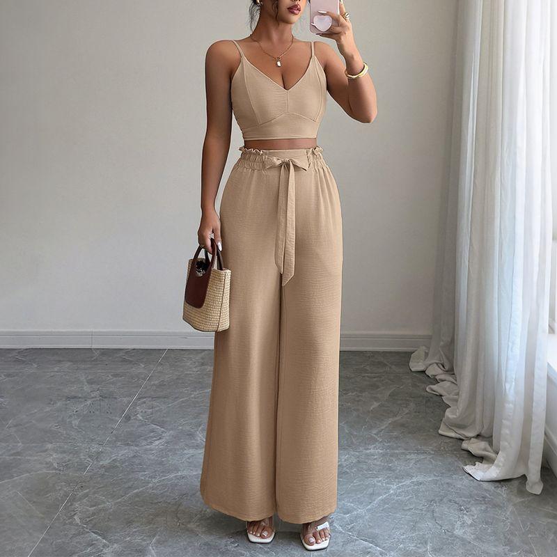 Deep V-neck Camisole Casual Pants Set Deep V-neck Strap Casual Pants Suit