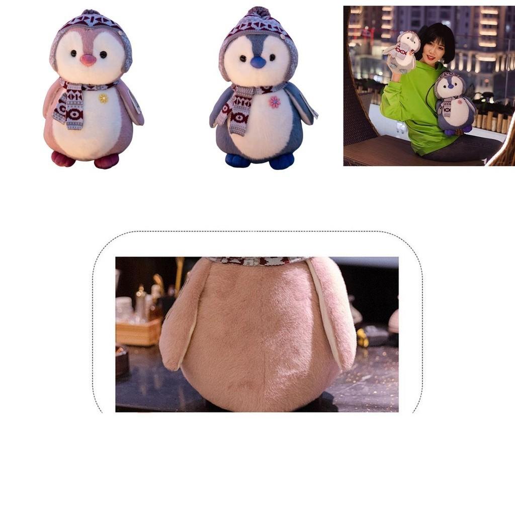Cute Penguin Plush Toy With Christmas Scarf And Hat Soft Stuffed Animal For Girls And Kids 20cm Grey Penguin