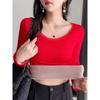 Lamb Wool Warm Top Women's Winter New Style Plus Fleece Thickened Inside with Autumn Clothing Elastic Slim-fit Undershirt Underwear Tide