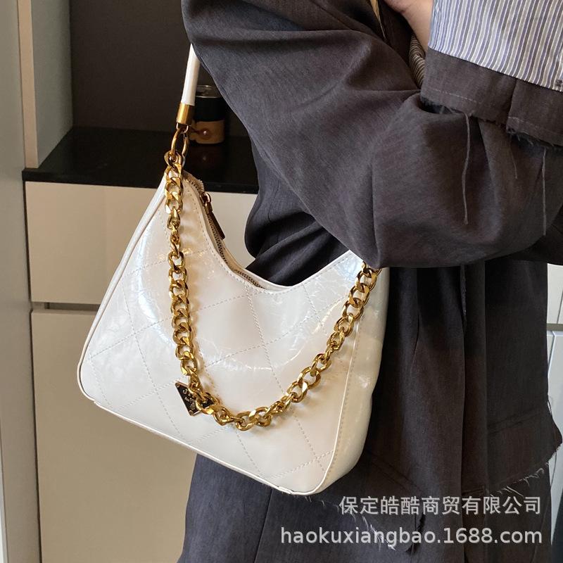 Korean Simple Casual Bag Women's 2025 New Fashion Diamond Bucket Bag High-end Niche Shoulder Armpit Bag