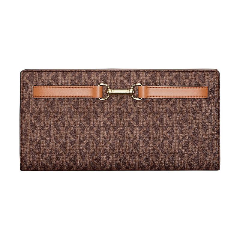MICHAEL KORS Carson Signature Logo Gold Hardware Leatherette Wallet Large Women s Brown золотой