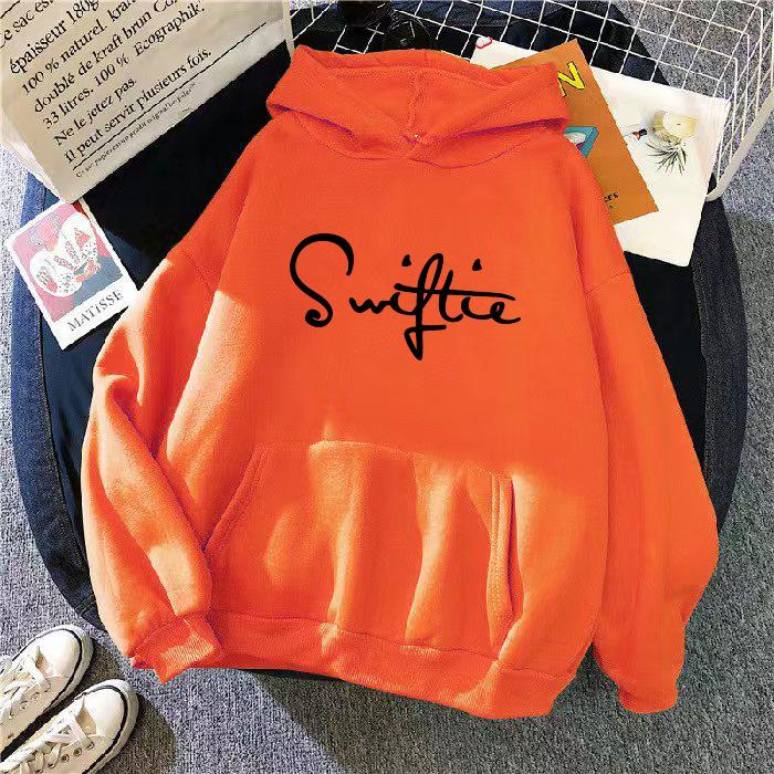 2026 fleece hooded sweater women s autumn and winter new printed fashion student women s versatile jacket sweater M оранжевый