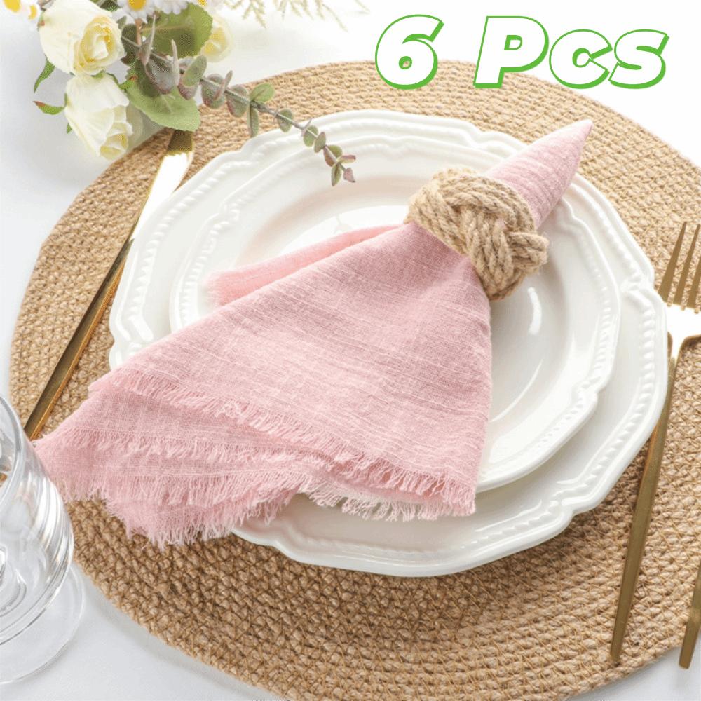 6PCS Rustic Style Burr Edge Cotton Napkin Retro Gauze Tea Towel Classic Raw Edge Cloth Napkin  Party