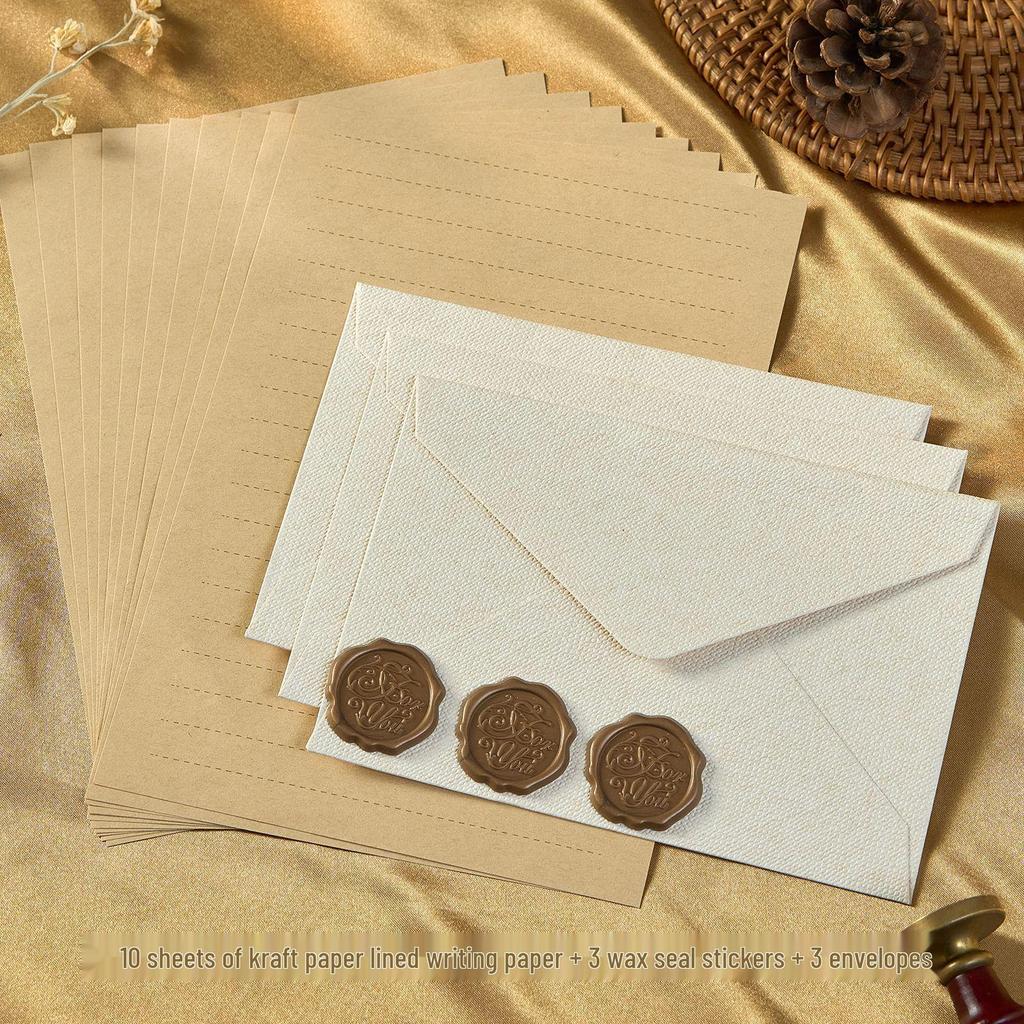 Chinese Style Retro Hemp Envelope & Stationery Set with Kraft Paper and Sealing Wax