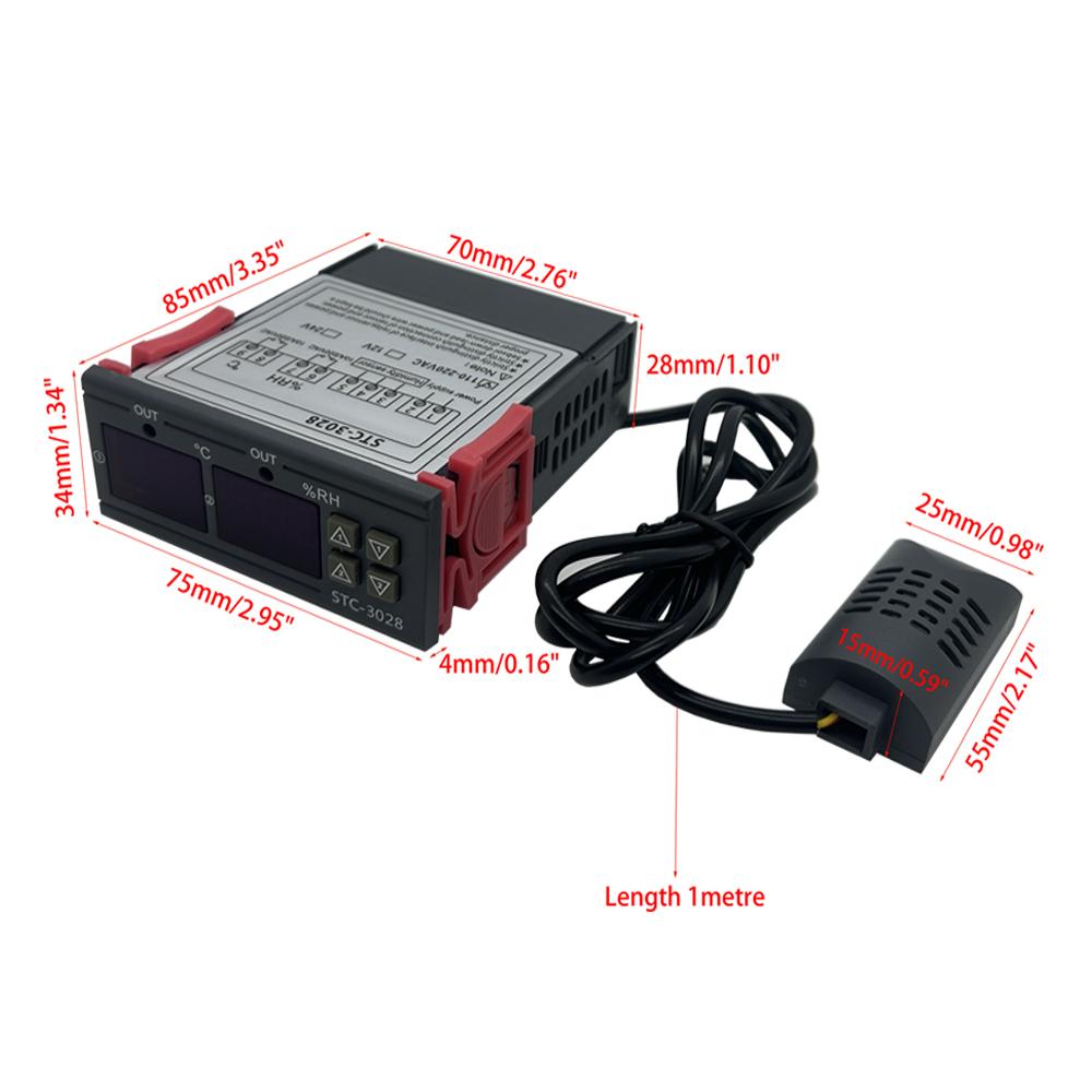 Dual Digital Thermostat Temperature Humidity Control STC-3028 Thermometer Hygrometer Incubator Controller AC 220V DC 12V 24V