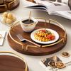 BEPAN Metal Acacia Wood Circular Storage Plate Solid Wood Desktop Dessert Plate Fruit Tea Tray Cup Holder