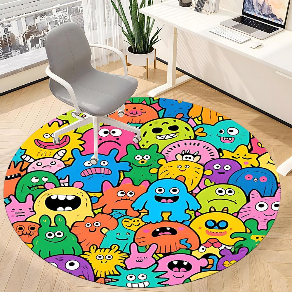 1pc Colorful Monsters Carpet for Office Non-Slip, Round Carpet, Soft & Comfortable, Carpet for Office, Lightweight Round Floor Mat