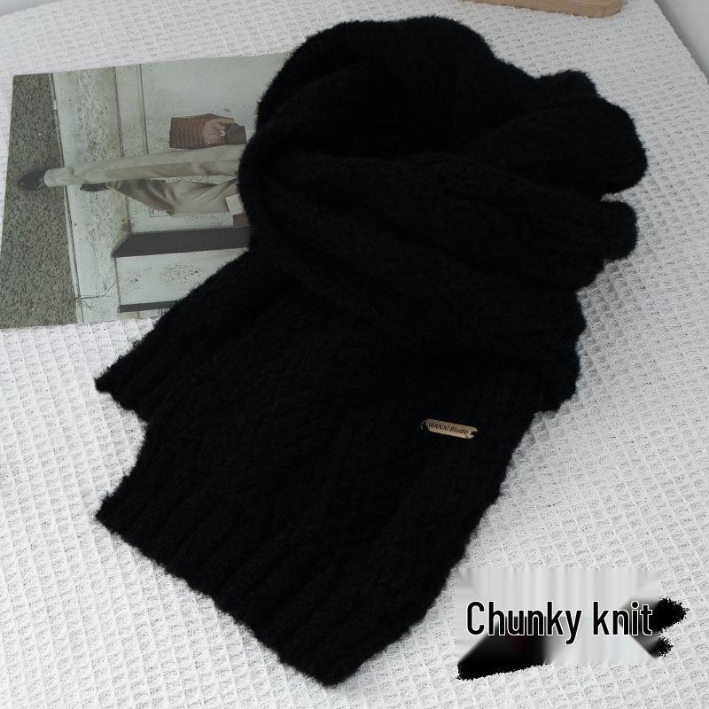 Korean-Style Cozy Knit Scarf- Solid, No Tassels, Autumn/Winter
