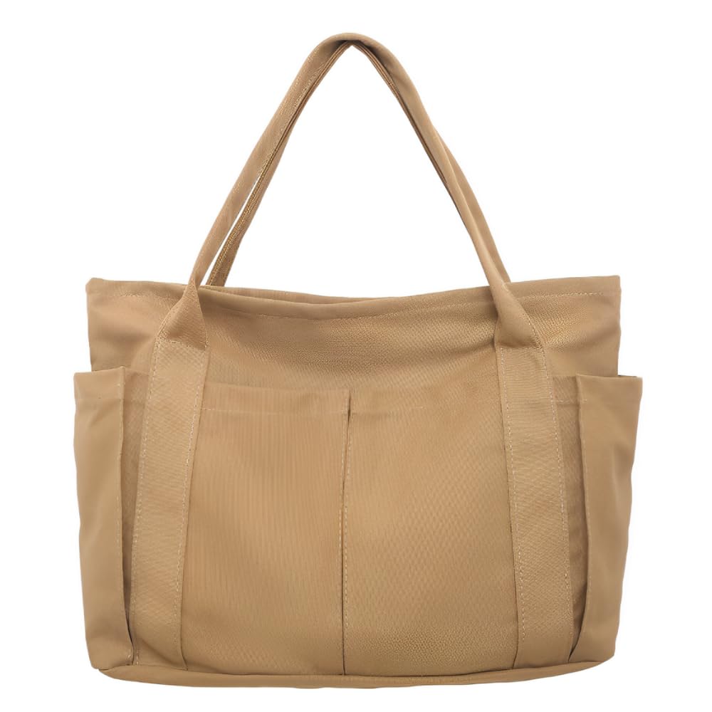 

Seizar Canvas Tote Bag, Large Capacity, Solid Cotton Canvas, Multiple Storage Pockets, Perfect for Commuting to Work or School (Khaki)