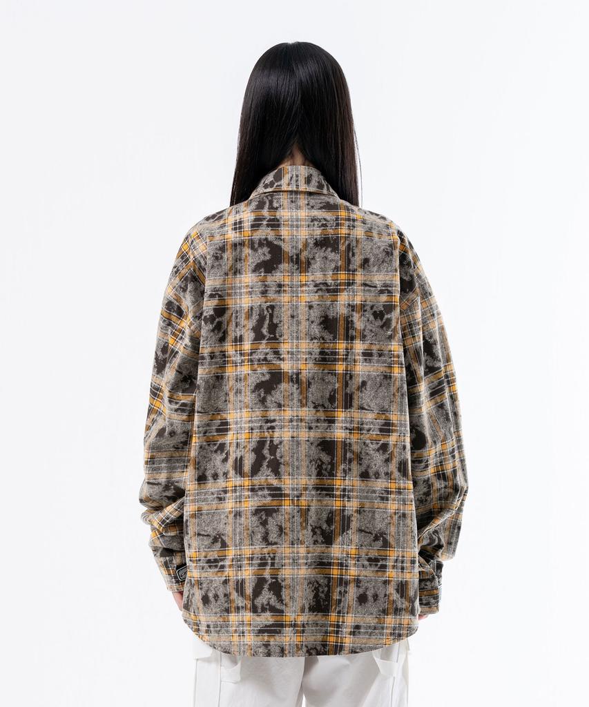 Deogdaibeu Velcro Washed Check Shirt Jacket Brown