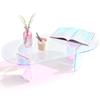 Round Square Acrylic End Table Modern Accent Modern Chic Desk Iridescent Clear Coffee Table Transparent Art Home Decor Furniture