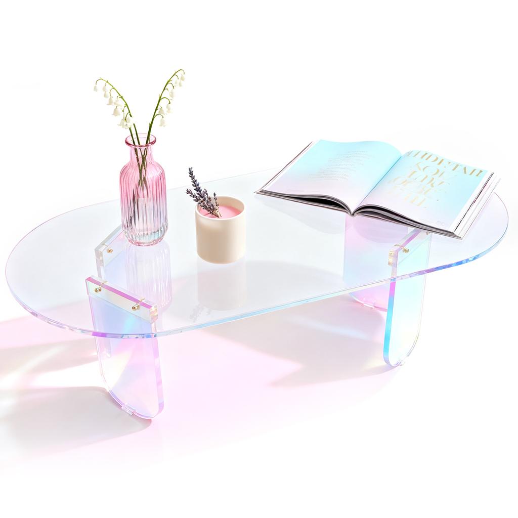 Round Square Acrylic End Table Modern Accent Modern Chic Desk Iridescent Clear Coffee Table Transparent Art Home Decor Furniture