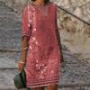 Spring and summer European and American Temu women's clothing new celebrity style printing casual V-neck dress