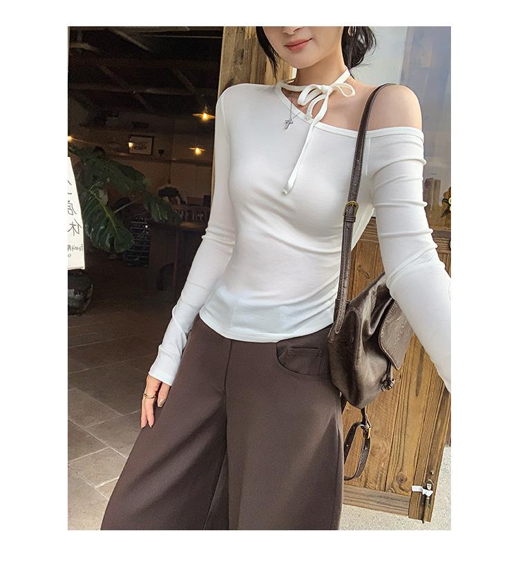 Petite Korean Halter Neck Off-Shoulder Long Sleeve Women's Shirt, Autumn Winter 2025 Collection