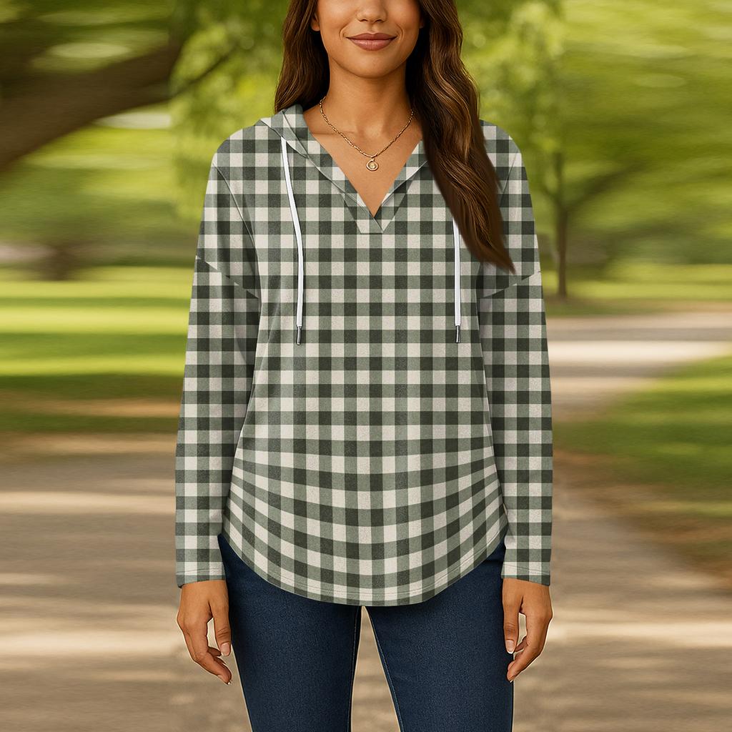 Damenmode Kapuzenpullover V-Ausschnitt Langarm Geblümter Kordelzug Lässig Locker Pullover Tops