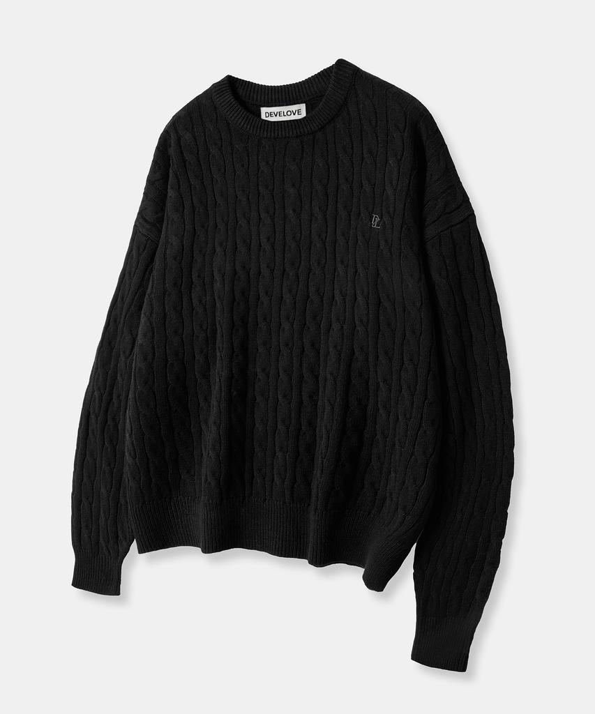 Dibellobeu Soft Round Overfit Cable Knit_Black