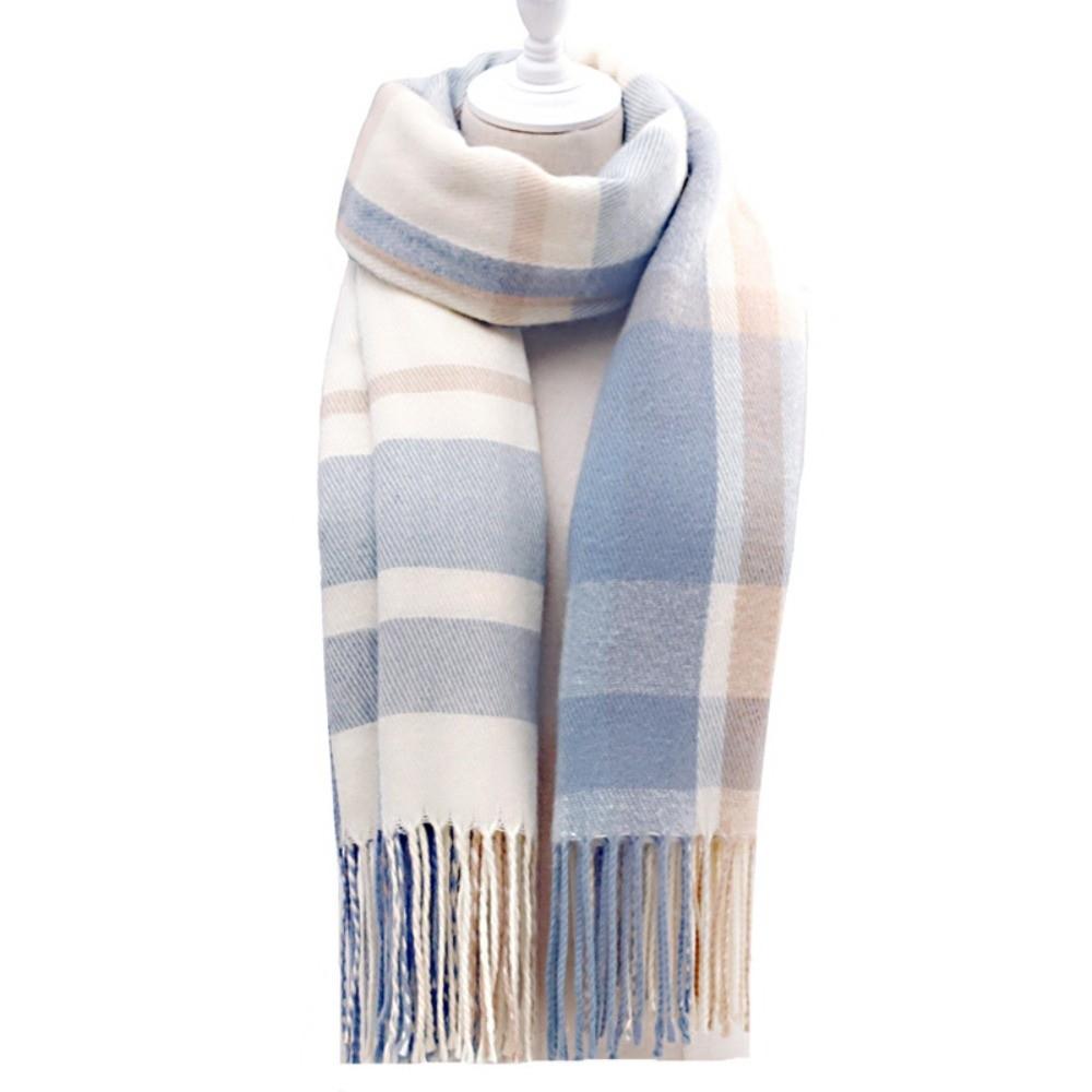 Cold-proof Classic Plaid Scarf Soft Long Neckscarf with Tassel Large Knitted Wool Scarf  Men