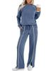 Women's Crew Neck Long Sleeve Stretch Pants and Slit Sweatshirt Set