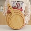 HeMu Wooden Cutting Board Pine Wood Pizza Board with Handle Round Portable Wooden Dinner Plate Kitchen Fruit Steak Tray
