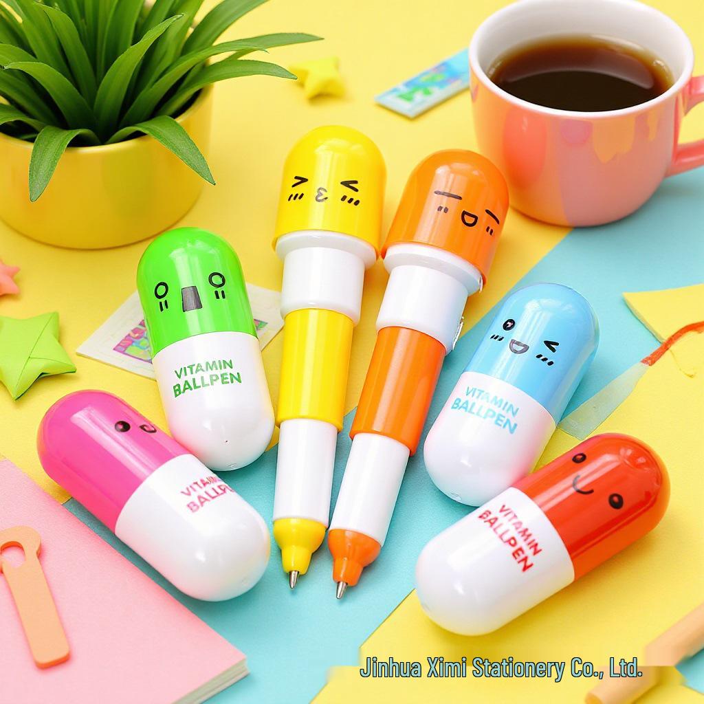 Retractable Cartoon Capsule Pen - Cute Mini Ballpoint for Children and Students Blue