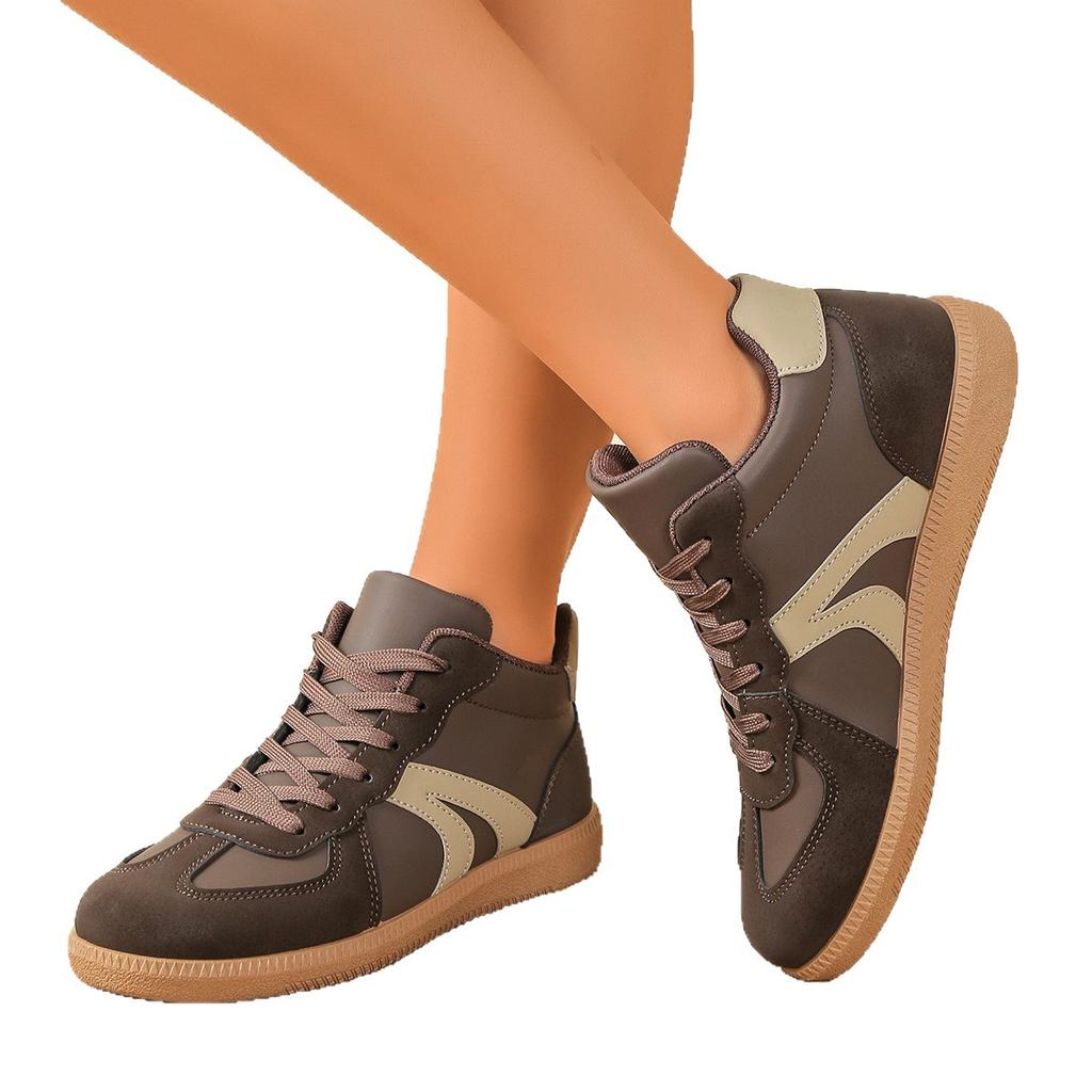 Fashion 2025 Autumn New Large-size High-top Women's Sneakers Color-blocking Luxury Flat Loafers Comfortable Retro Versatile Casual Shoes