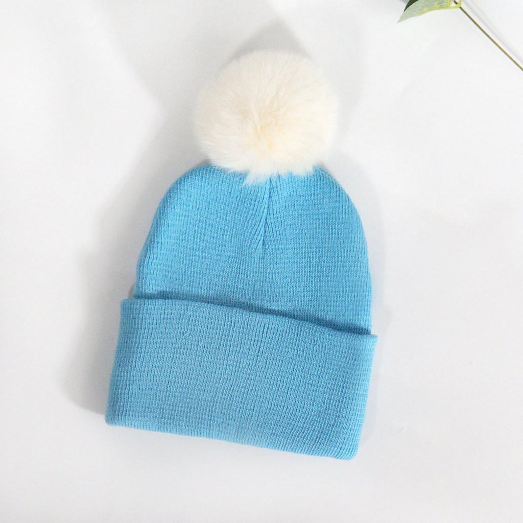 Plush Solid Color Ball Knitted Cap Breathable For Fall Season Gift Fashion