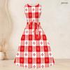 Women Plus Size Two Piece Set Geometric Printed 3 4 Sleeve Draped Cardigan Sleeveless Round Neck Tie Waist Flared Dress