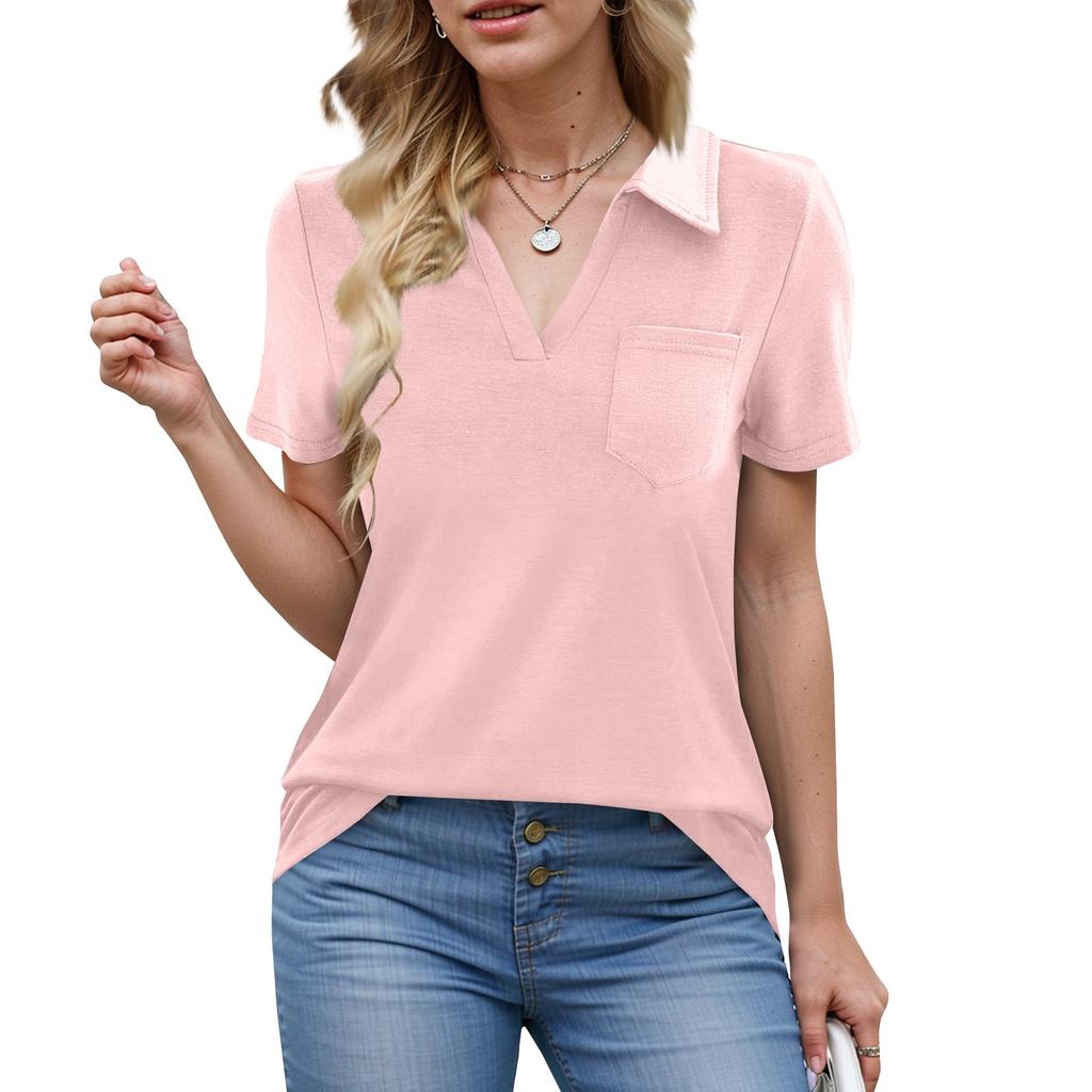 Camisas de mujer de verano para negocios, informales, de trabajo, de manga corta, con botones y cuello en V, blusa, camiseta