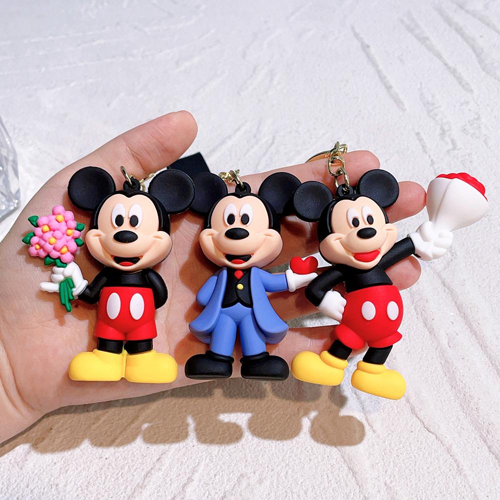 Disney Set di Portachiavi Personaggi Serie Floreale di Topolino e Minnie Carino Cartone Animato Bouquet Portachiavi per Coppia Modello Floreale Borsa Regalo