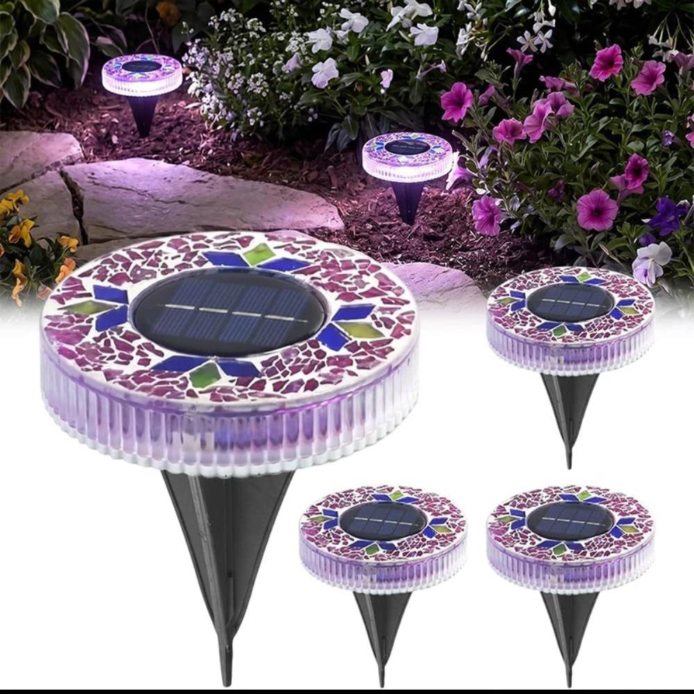 Luce Solare a Disco Mosaico, Illuminazione da Giardino Impermeabile in Vetro, Luci LED Decorative Colorate per Sentieri dal Tramonto all'Alba
