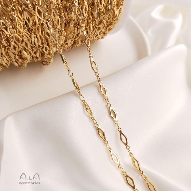 14K Gold Korean Handmade Copper Chain Bag with Star, Heart, Rhombus, and Four-Leaf Clover Charms for DIY Jewelry.
