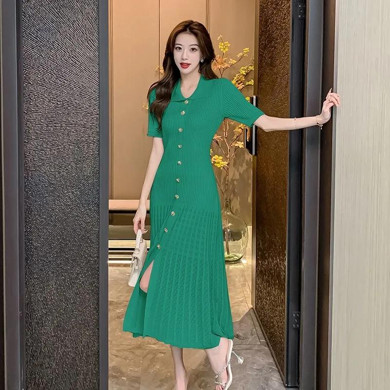 Summer Spring Women's Maxi Dress Women Knit Long Bodycon Ruffle Ladies Dresses Elegant Office Women Dress