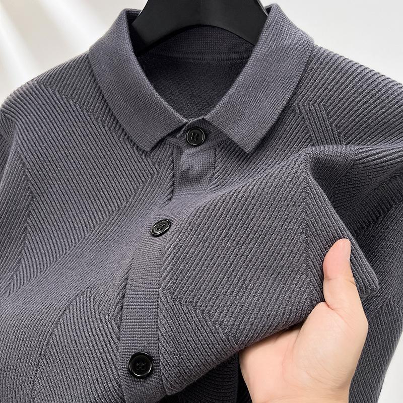 Autumn Men's Fashion Solid Color Lapel Jacquard Knitted Cardigan Jacket