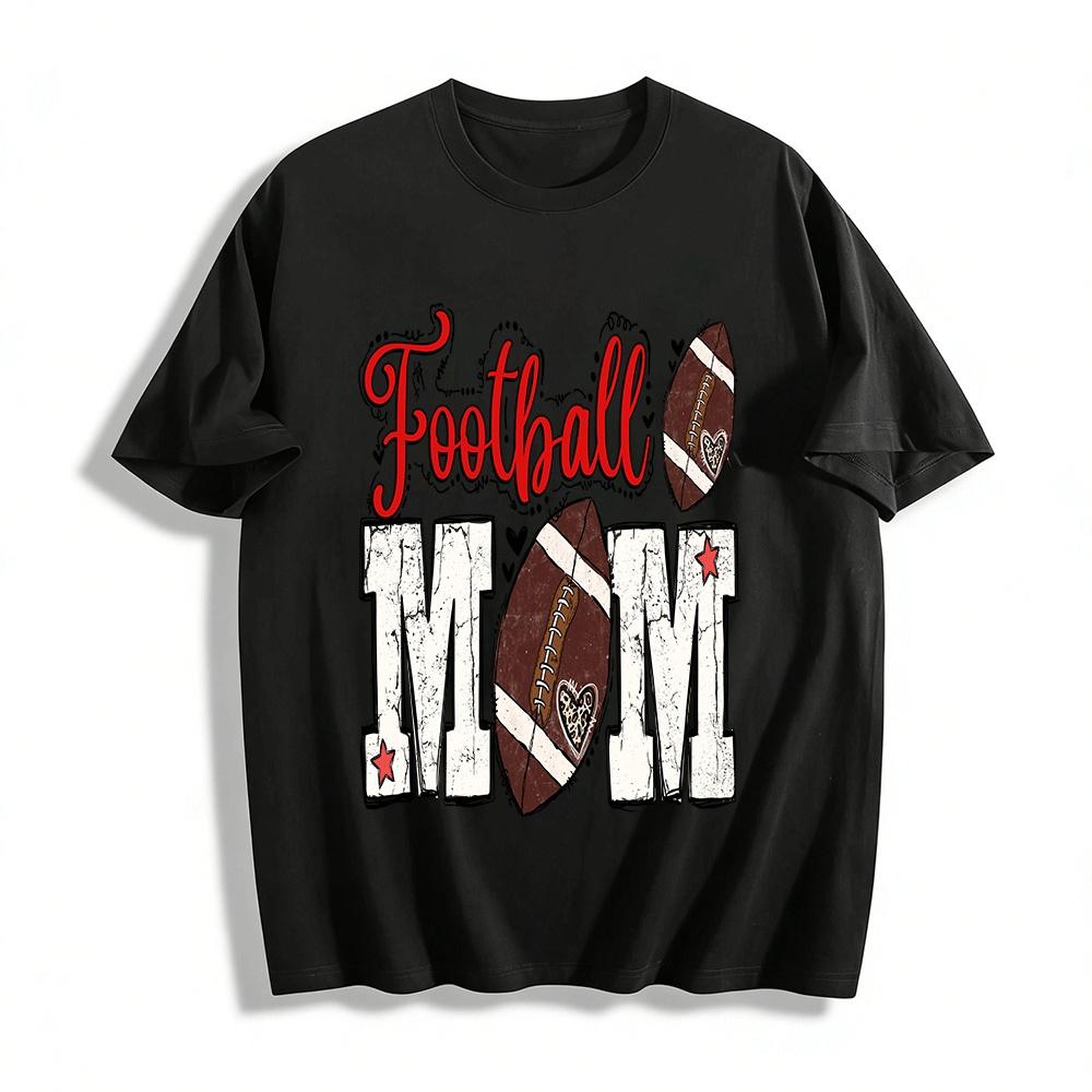 Football Mom Graphic Print Casual Game Day Top Pure cotton T-shirt XXS