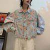Women Denim Jacket Vintage Floral Print Casual Short Basic Coat Autumn Outwear Female Fashion