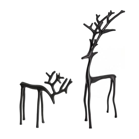 1/2Pcs Christmas Reindeer Statue Minimalist Artistic Deer Figurine Metal Animal Sculpture Home Office Desktop Decoration Ornament