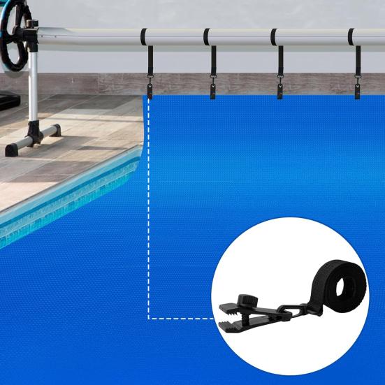 Pool Cover Reel Attachment Kit Universal Pool Solar Cover Straps Clips Adjustable Solar Blanket Fastening Kit with Straps Clips Fasteners