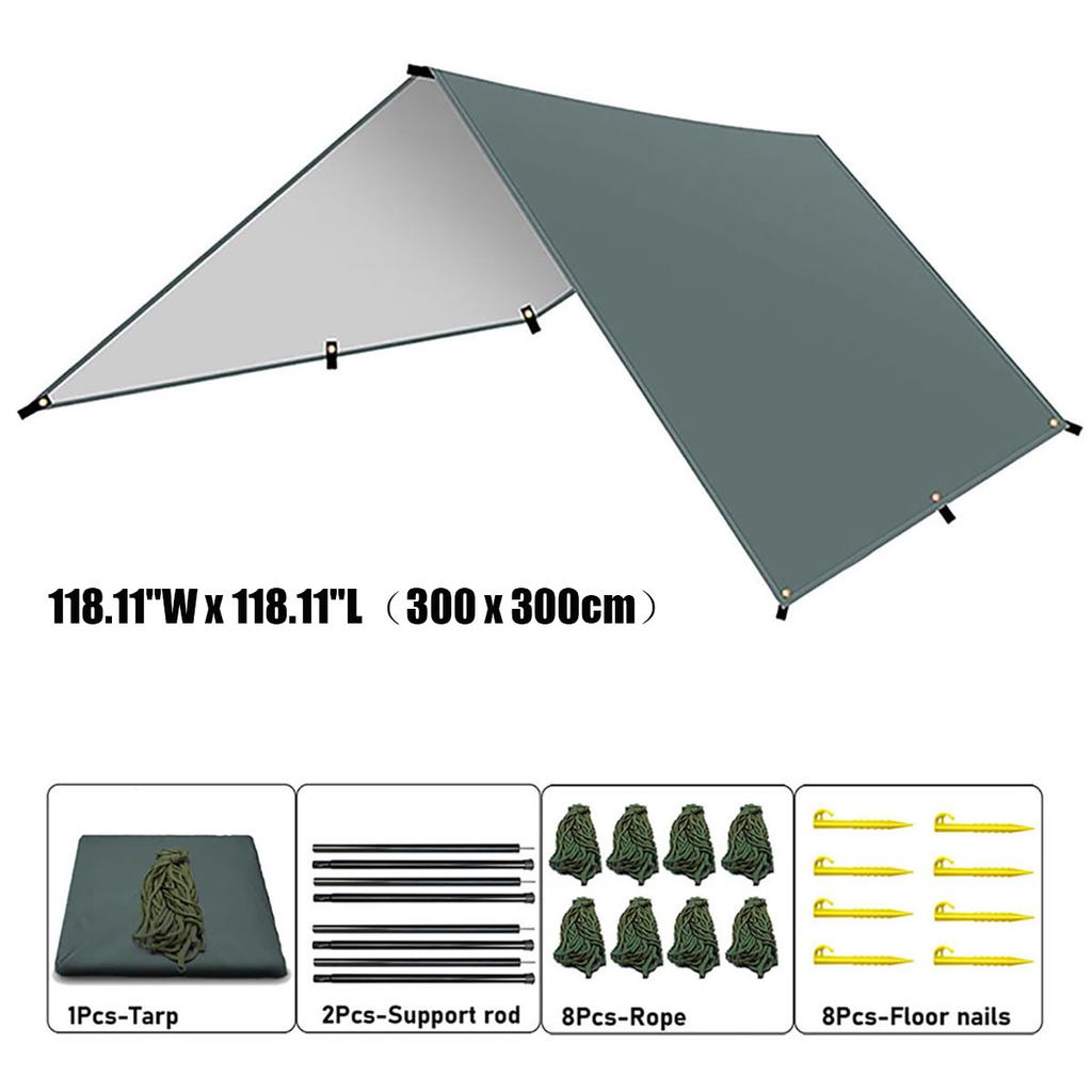 Waterproof Camping Sunshade, Portable Tent Tarpaulin, UV-Protective Sunshade, Multi-Functional Outdoor Camping Gear - Gray
