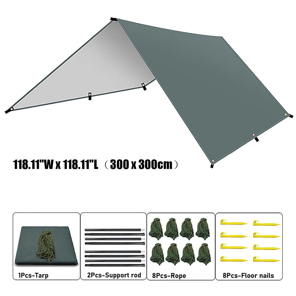 Waterproof Camping Sunshade, Portable Tent Tarpaulin, UV-Protective Sunshade, Multi-Functional Outdoor Camping Gear - Gray 300x300cm/118.11x118.11